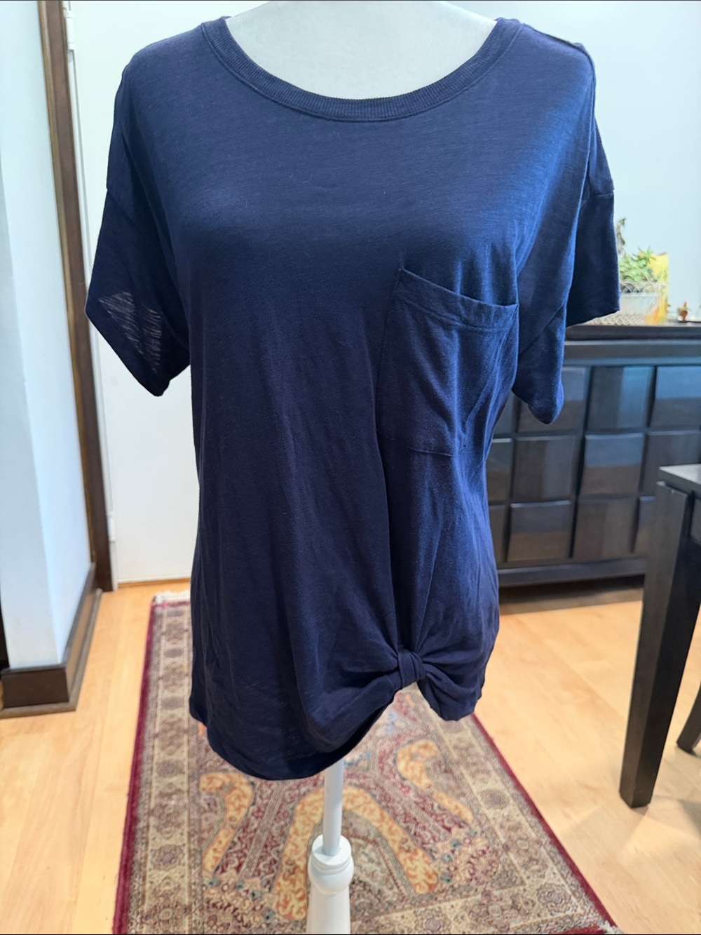 Lou & Grey Navy Short Sleeve Pocket Tee with Front Twist